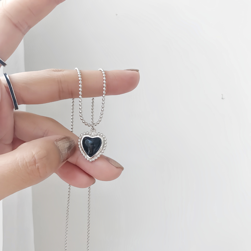 BLACK HEART ΑΣΗΜΕΝΙΟ ΚΟΛΙΕ ΜΕ ΜΑΥΡΟ ΑΧΑΤΗ BESCL0014